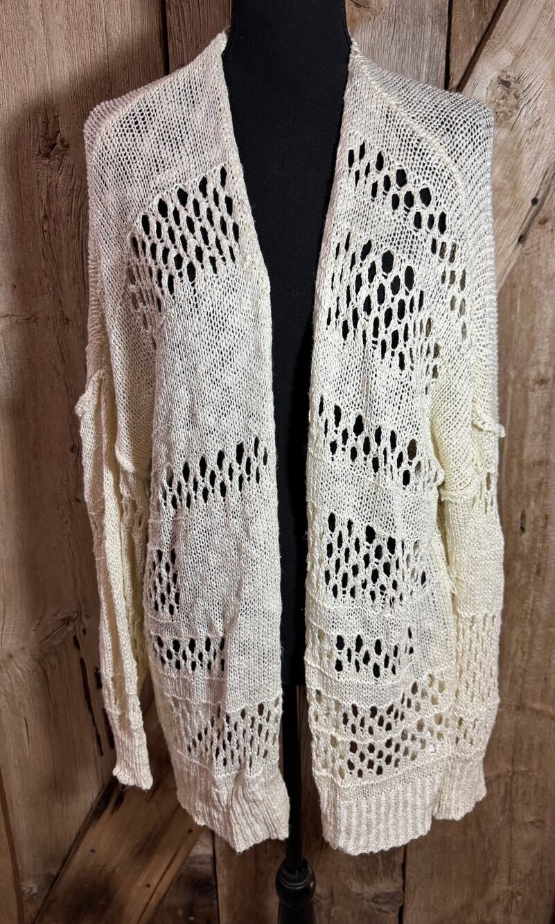 Unbranded Beige Size XL Open Knit Oversized Cardigan w/Distressing